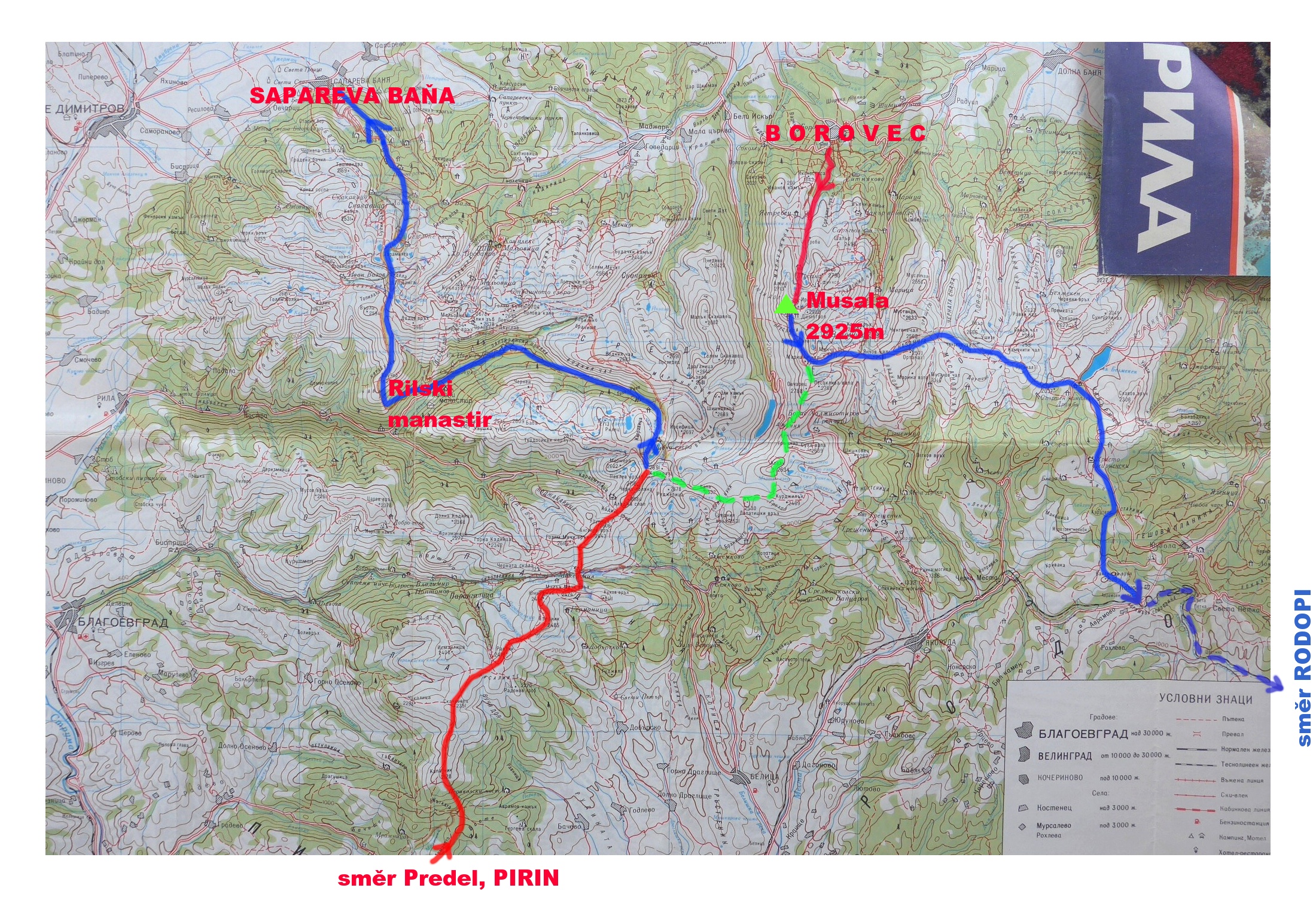 schématická mapa Rila
